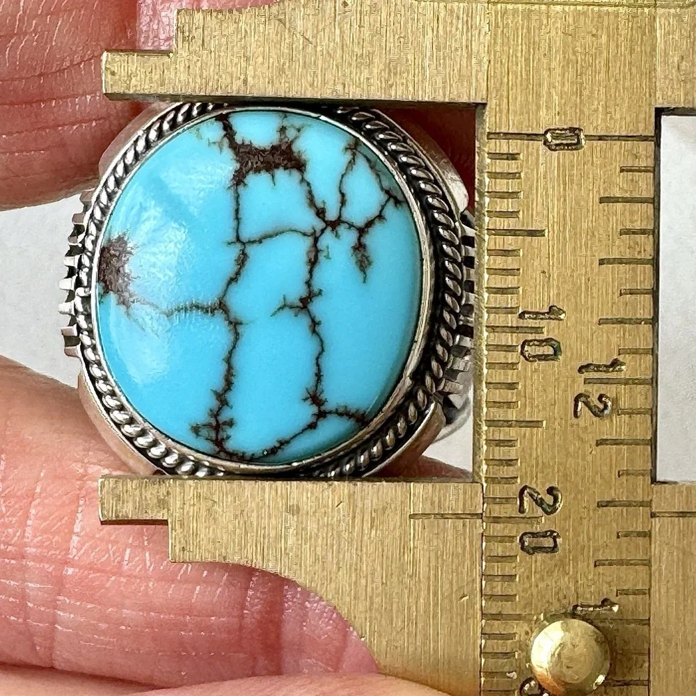 Big Navajo Mens Turquoise Ring Sz 11 Lightning Signed Denetdale Sterling Native